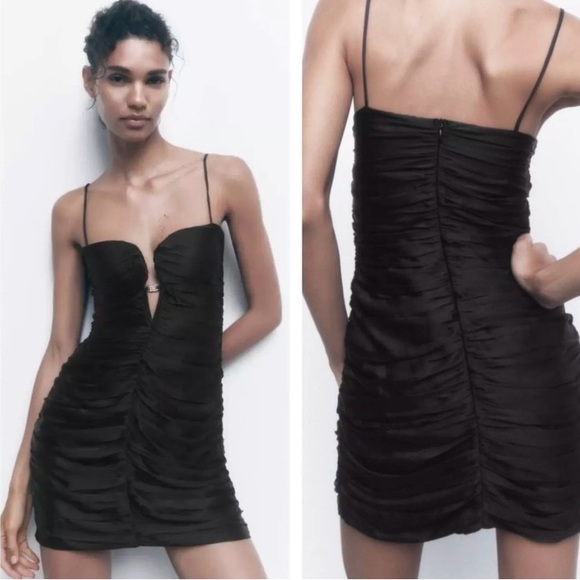 Zara Black Draped Mini Dress. NWT. Size Large. - Picture 8 of 11